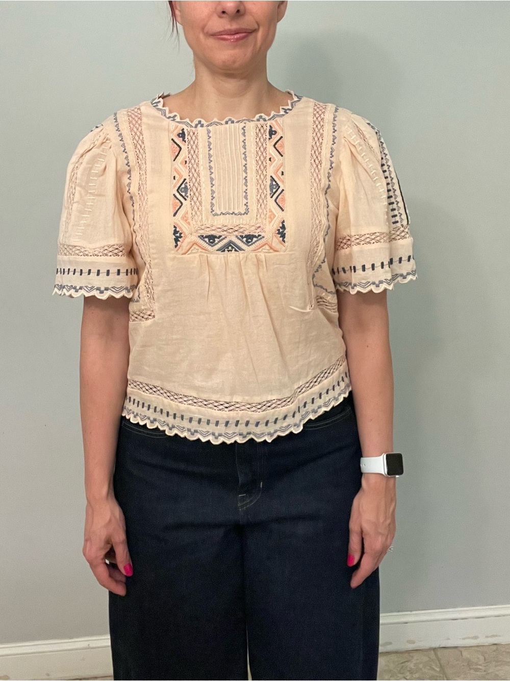 Rebecca Taylor Embroidered Top with Lace Panels